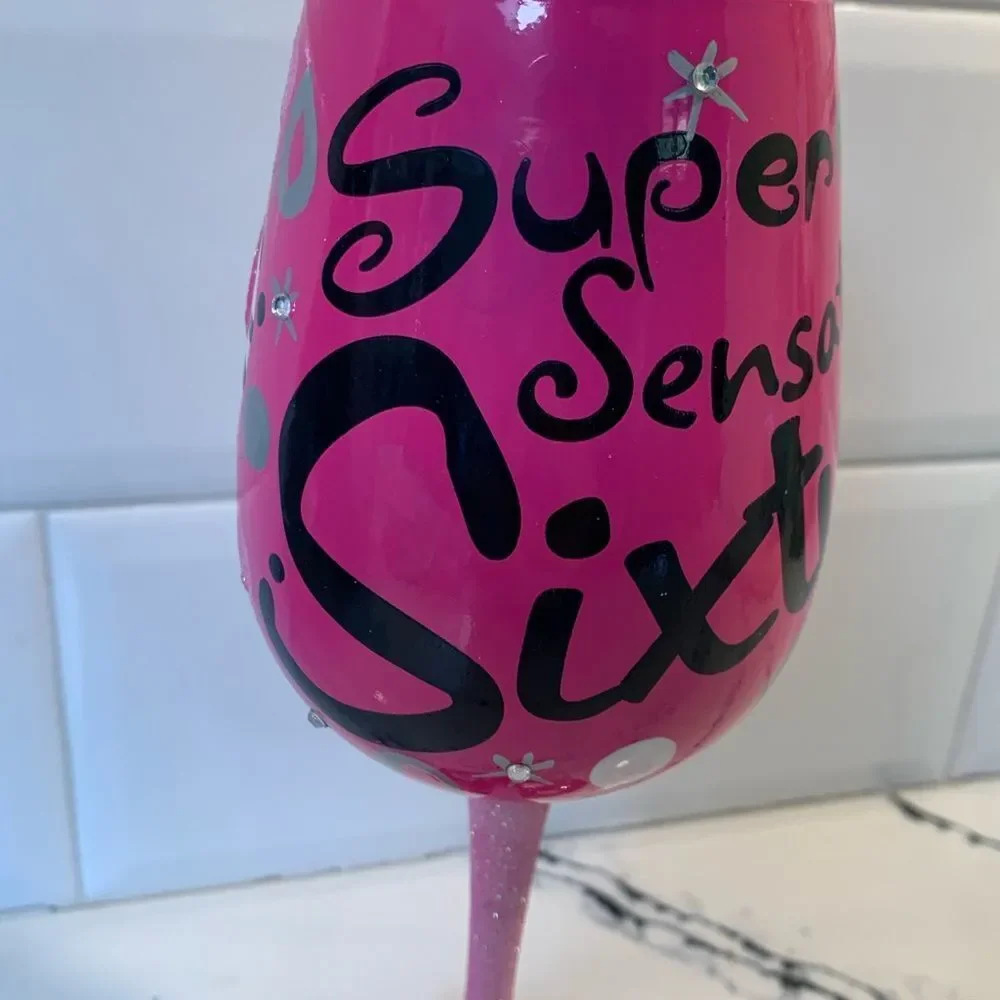 Pink 60th Birthday Party Decoration Wine Glass